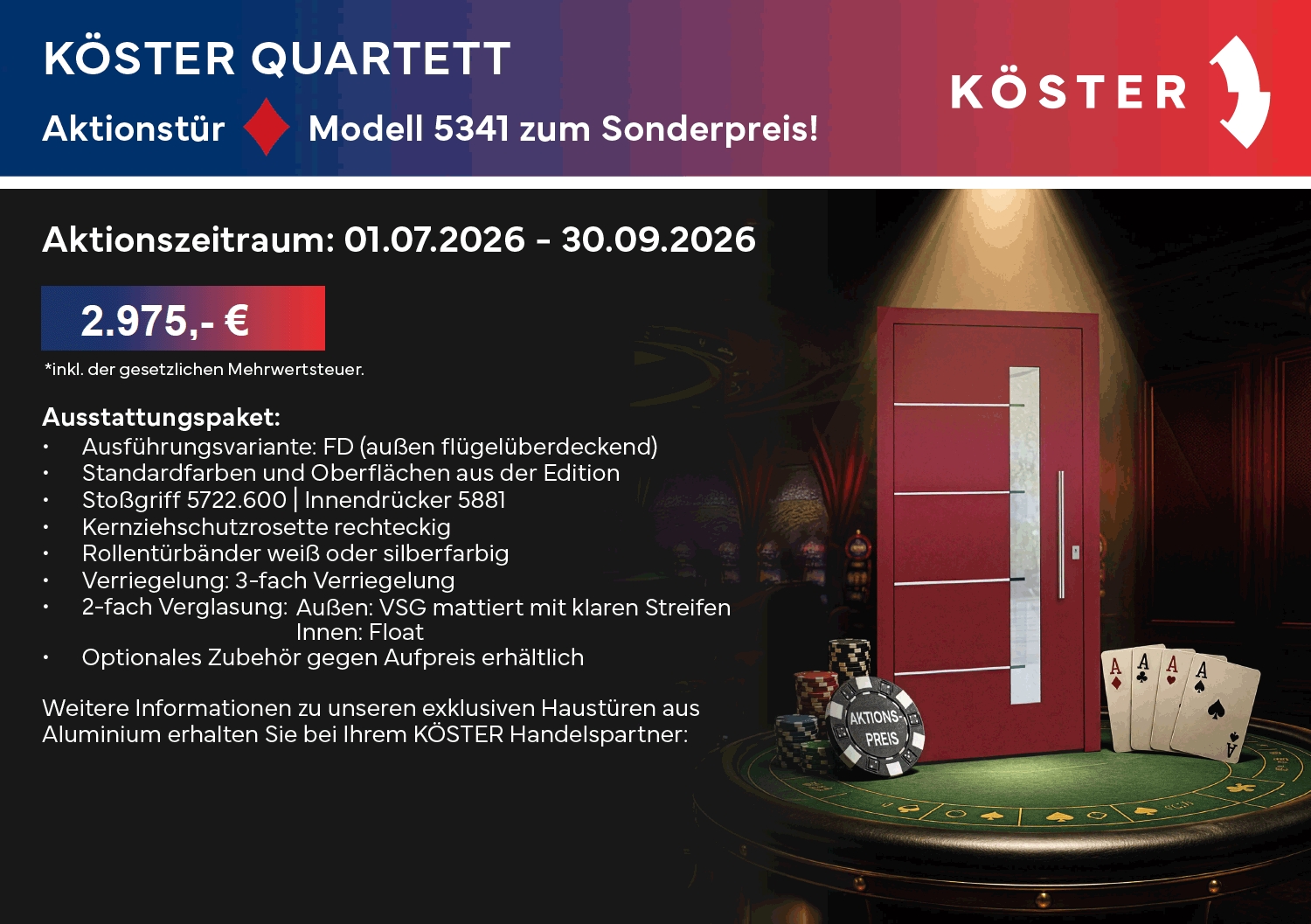 Aktionsflyer mit der Haustür und den Angebotsdetails