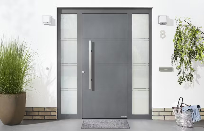 ansprechende und sichere Haustüren aus Aluminium von Hörmann bei bail moderne graue Aluminium Haustür von Hörmann